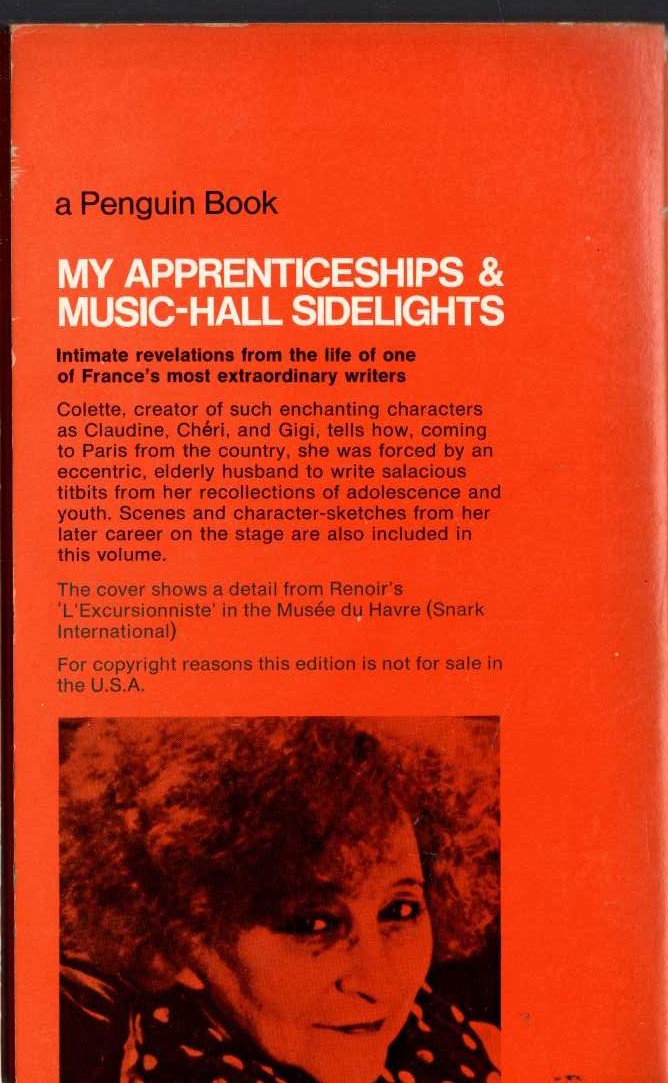Colette   MY APPRENTICESHIPS AND MUSIC-HALL SIDELIGHTS magnified rear book cover image