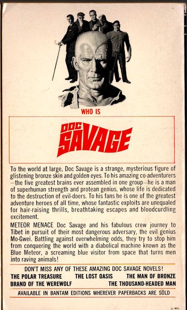 Kenneth Robeson  DOC SAVAGE: METEOR MENACE magnified rear book cover image