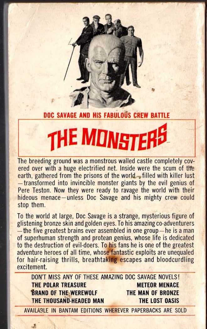 Kenneth Robeson  DOC SAVAGE: THE MONSTERS magnified rear book cover image