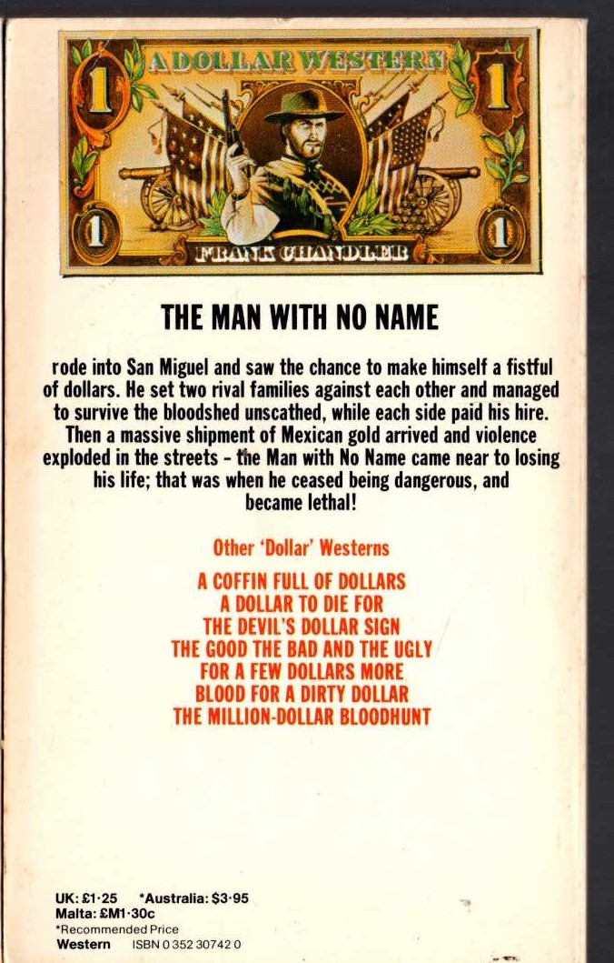 Frank Chandler  A FISTFUL OF DOLLARS magnified rear book cover image