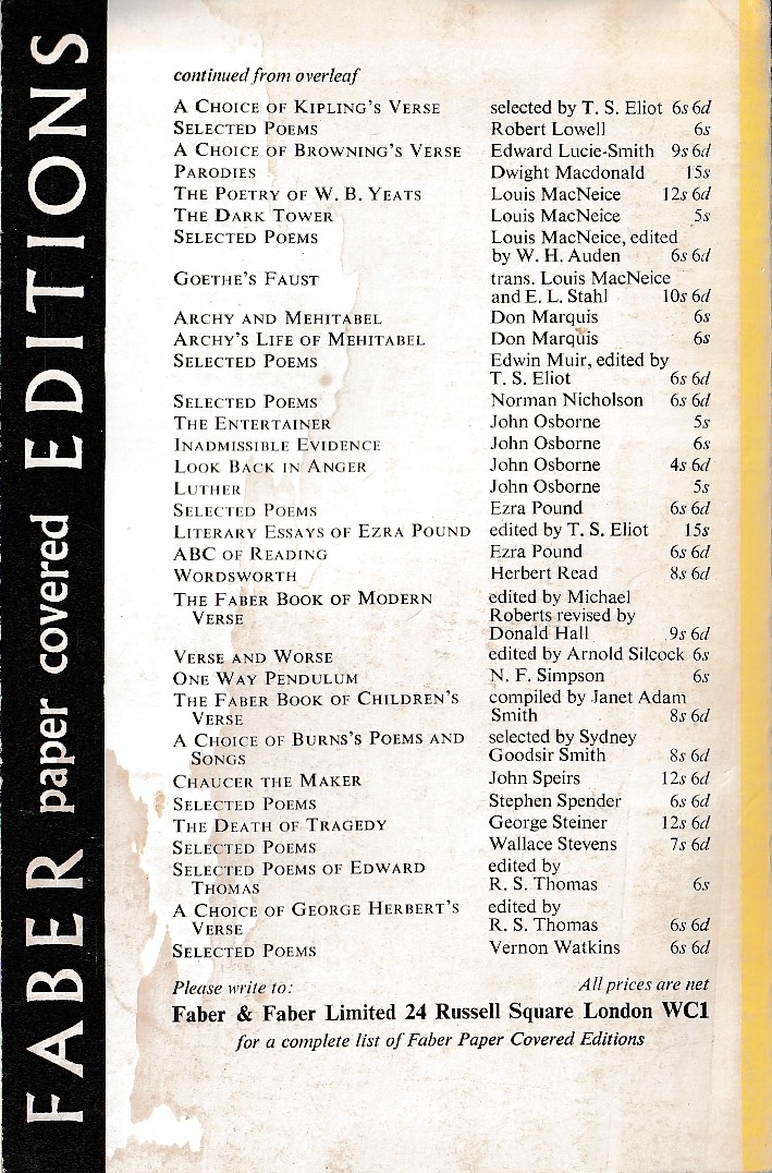 T.S. Eliot  THE CONFIDENTUAL CLERK magnified rear book cover image