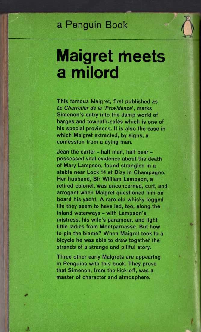 Georges Simenon  MAIGRET MEETS A MILORD magnified rear book cover image