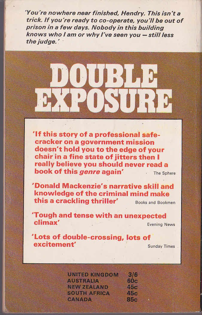 Donald Mackenzie  DOUBLE EXPOSURE magnified rear book cover image