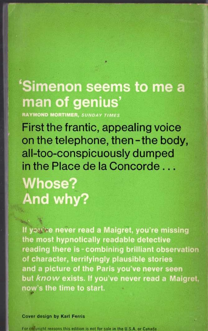 Georges Simenon  MAIGRET'S SPECIAL MURDER magnified rear book cover image