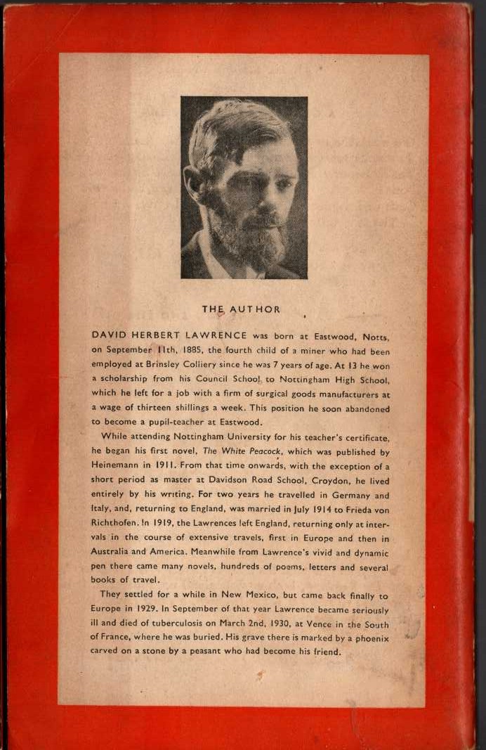 D.H. Lawrence  AARON'S ROD magnified rear book cover image