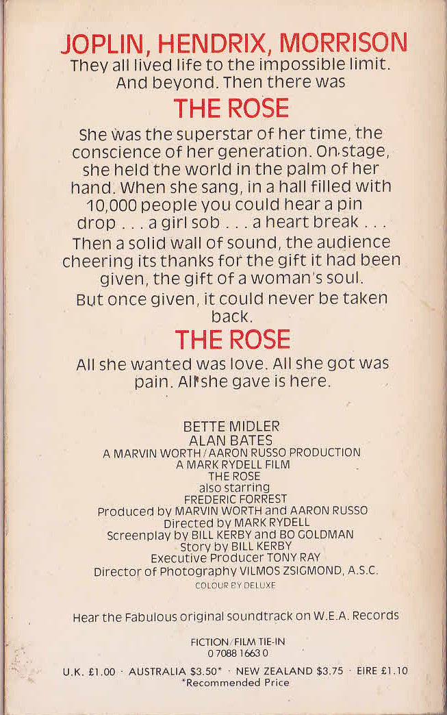 Leonore Fleischer  THE ROSE (Bette Midler) magnified rear book cover image