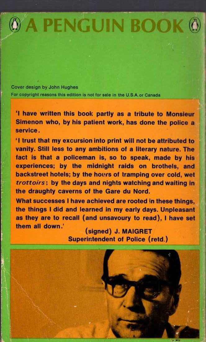 Georges Simenon  MAIGRET'S MEMOIRS magnified rear book cover image