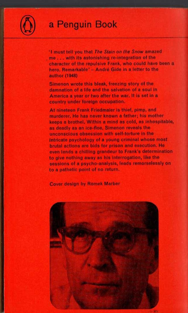 Georges Simenon  THE STAIN ON THE SNOW magnified rear book cover image