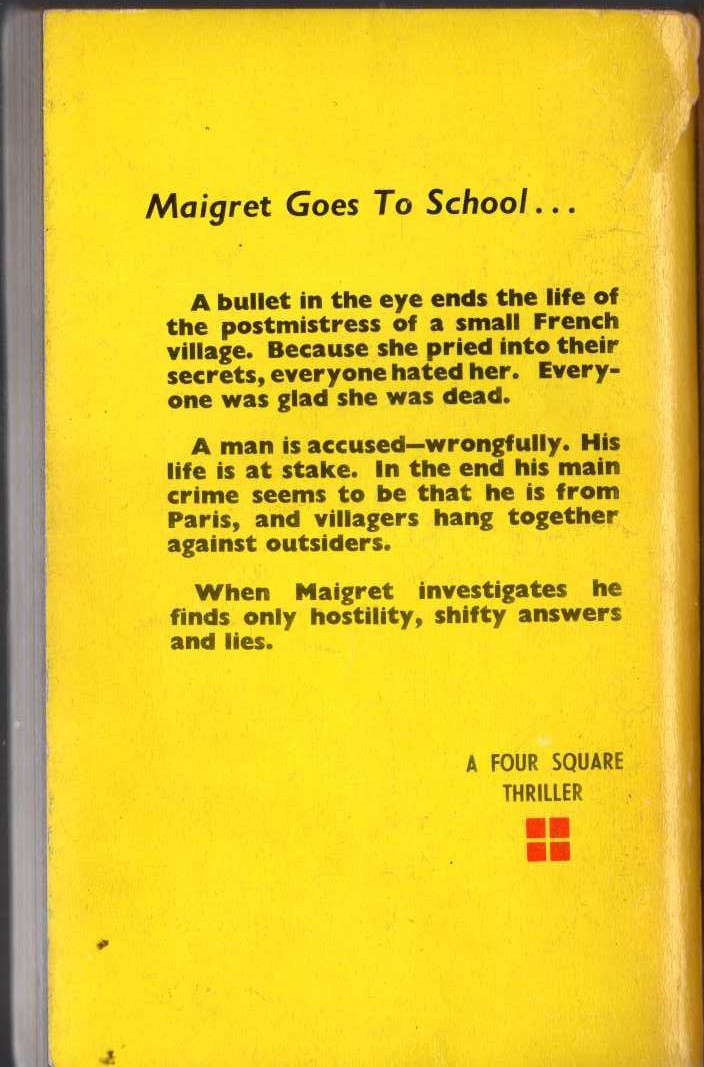 Georges Simenon  MAIGRET GOES TO SCHOOL magnified rear book cover image