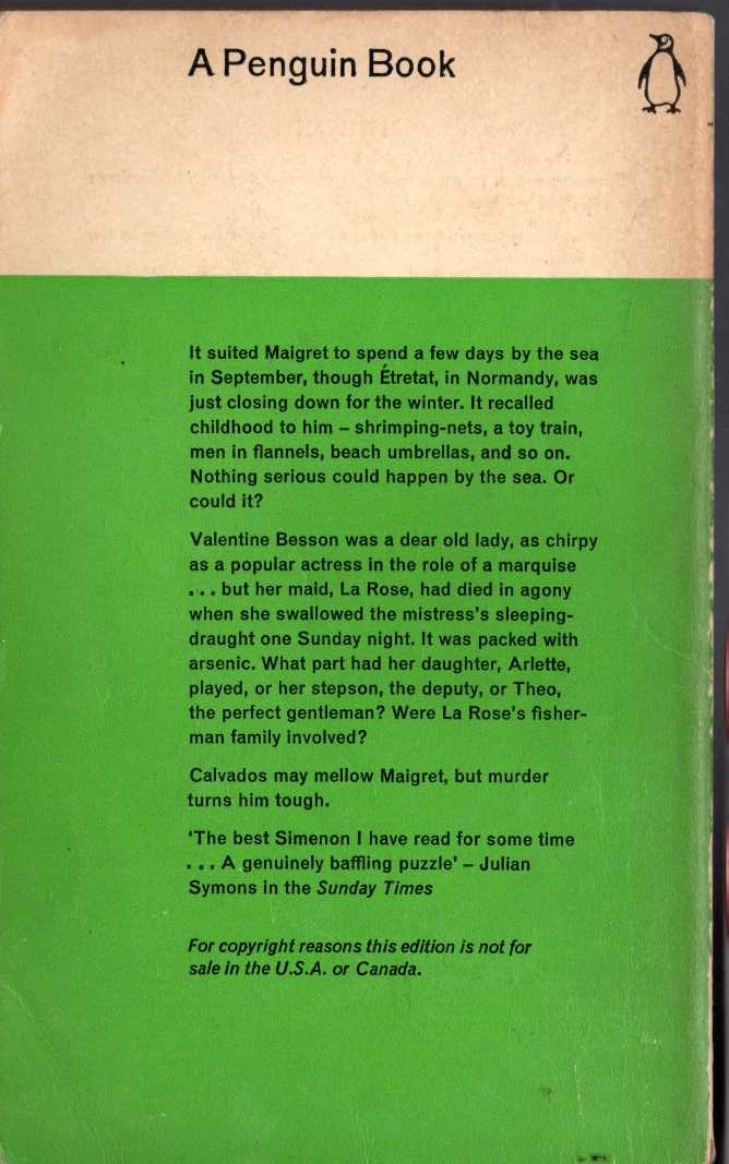 Georges Simenon  MAIGRET AND THE OLD LADY magnified rear book cover image
