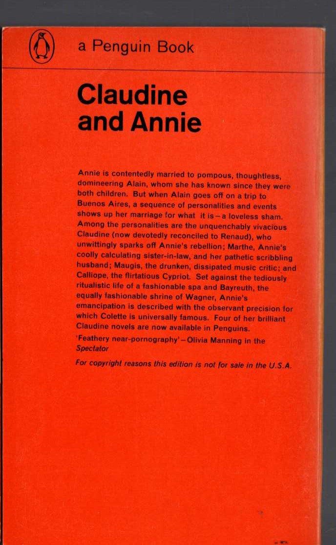Colette   CLAUDINE AND ANNIE magnified rear book cover image