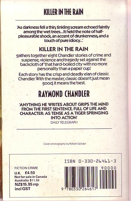 Raymond Chandler  KILLER IN THE RAIN magnified rear book cover image