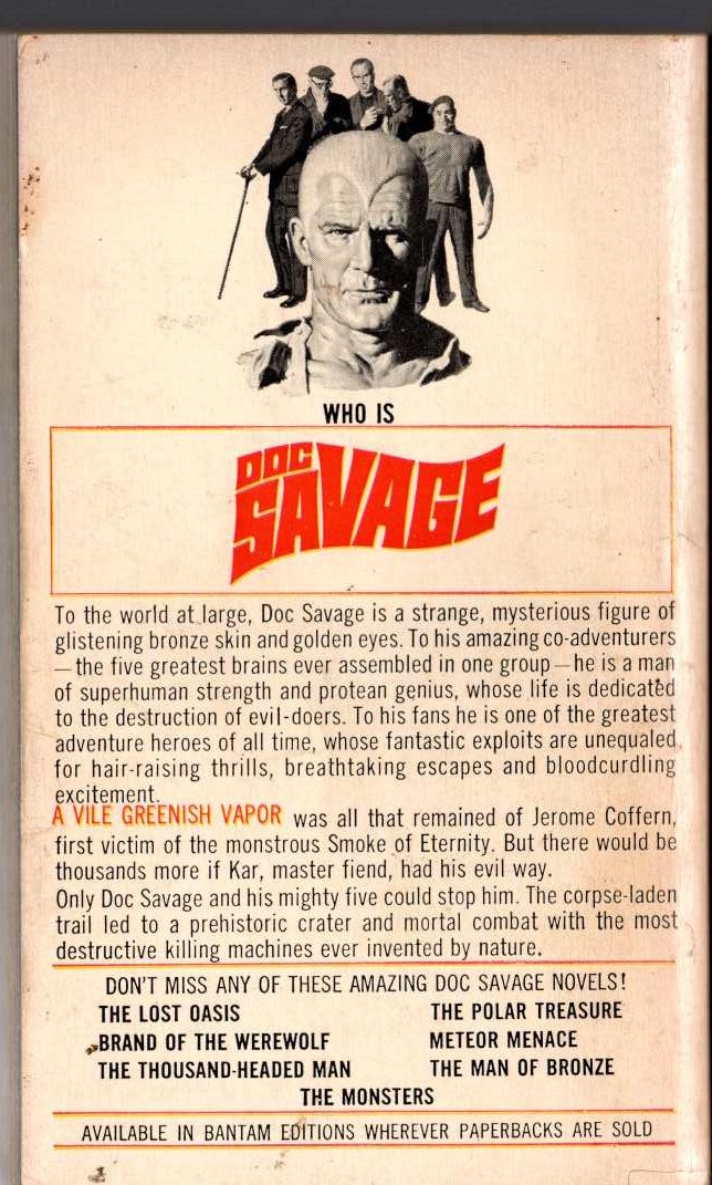 Kenneth Robeson  DOC SAVAGE: THE LAND OF TERROR magnified rear book cover image