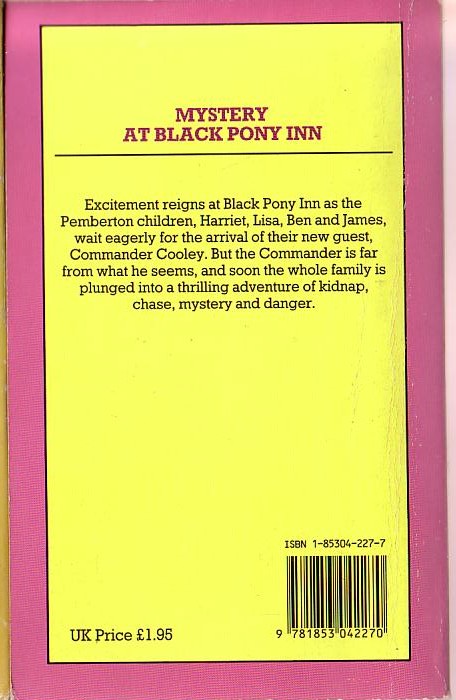 Christine Pullein-Thompson  MYSTERY AT BLACK PONY INN magnified rear book cover image