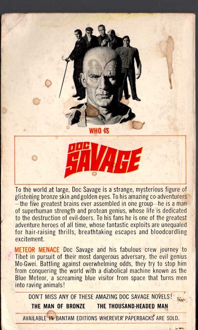 Kenneth Robeson  DOC SAVAGE: METEOR MENACE magnified rear book cover image