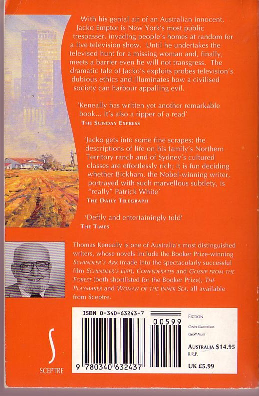 Thomas Keneally  JACKO THE GREAT INTRUDER magnified rear book cover image