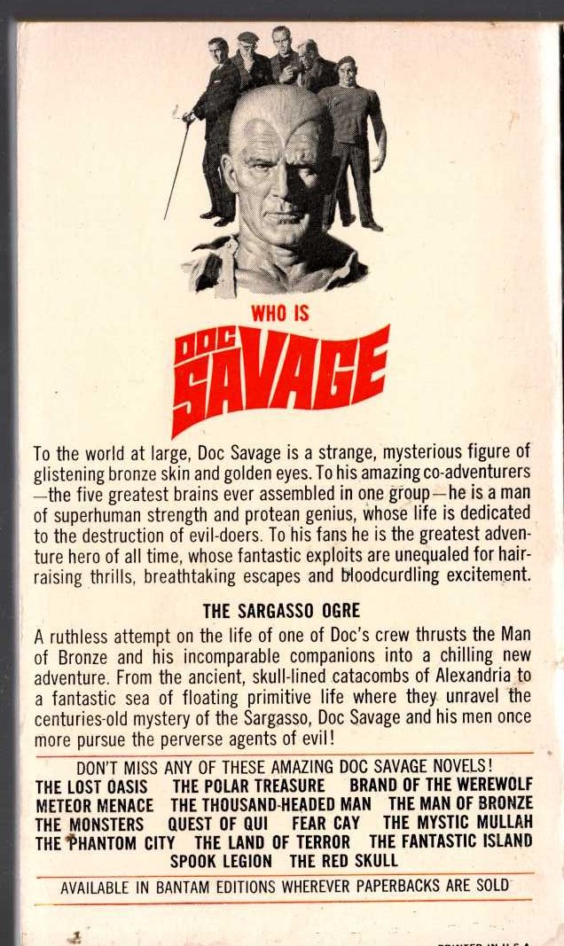 Kenneth Robeson  DOC SAVAGE: THE SARGASSO OGRE magnified rear book cover image