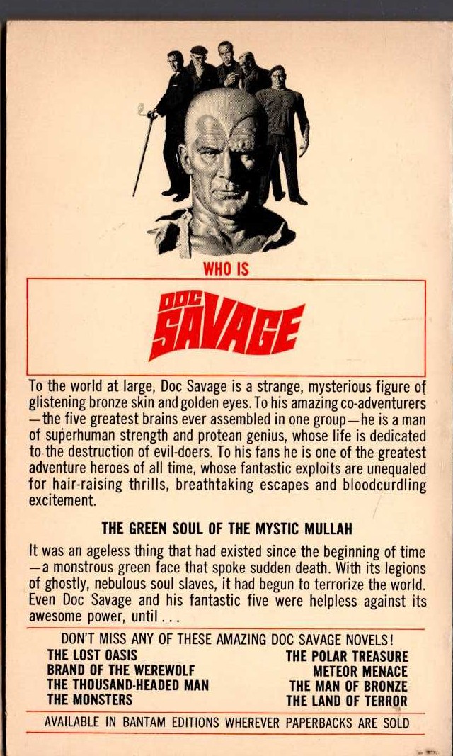 Kenneth Robeson  DOC SAVAGE: THE MYSTIC MULLAH magnified rear book cover image