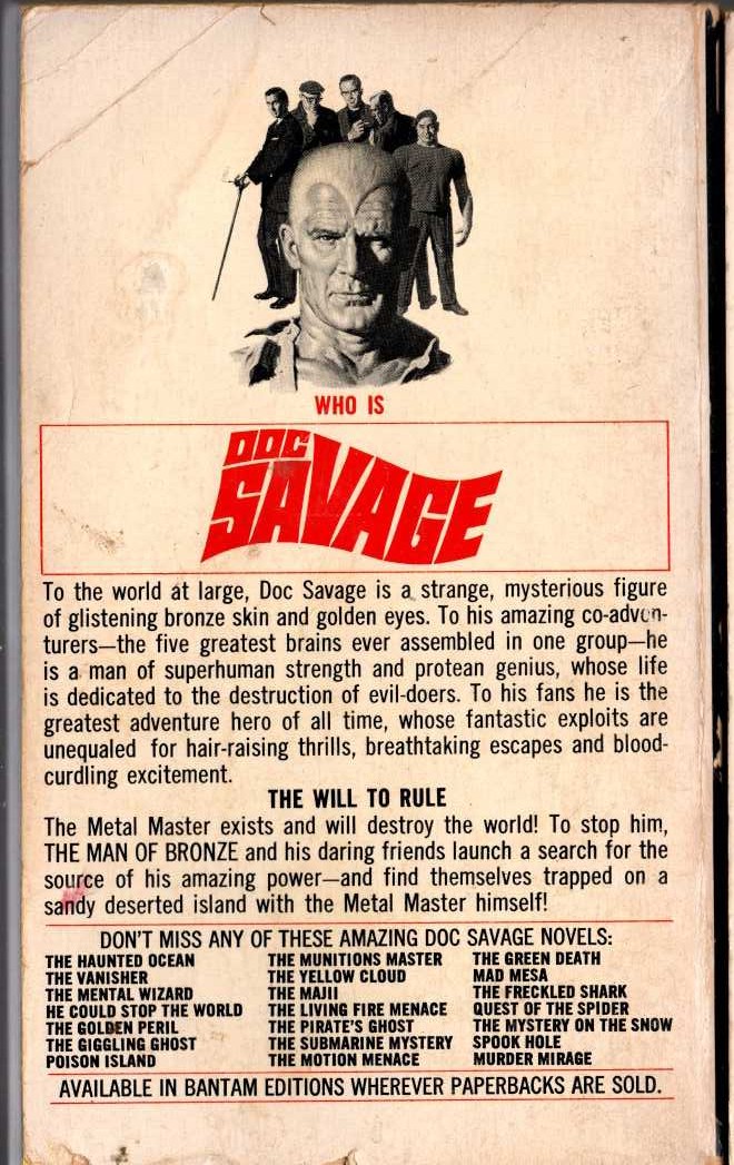 Kenneth Robeson  DOC SAVAGE: THE METAL MASTER magnified rear book cover image