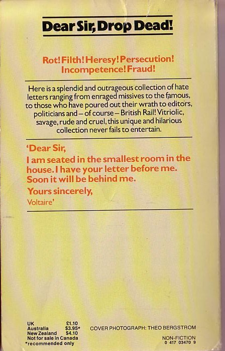 Donald Carroll (Edits) DEAR SIR, DROP DEAD! (Collection of Hate Mail) magnified rear book cover image