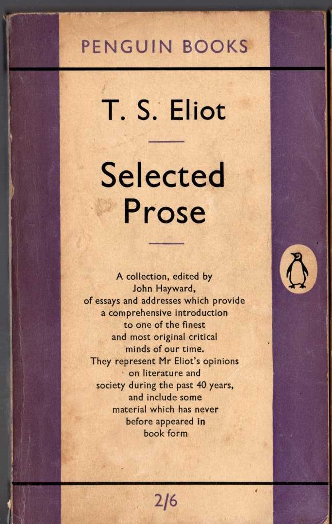 T.S. Eliot  SELECTED PROSE front book cover image