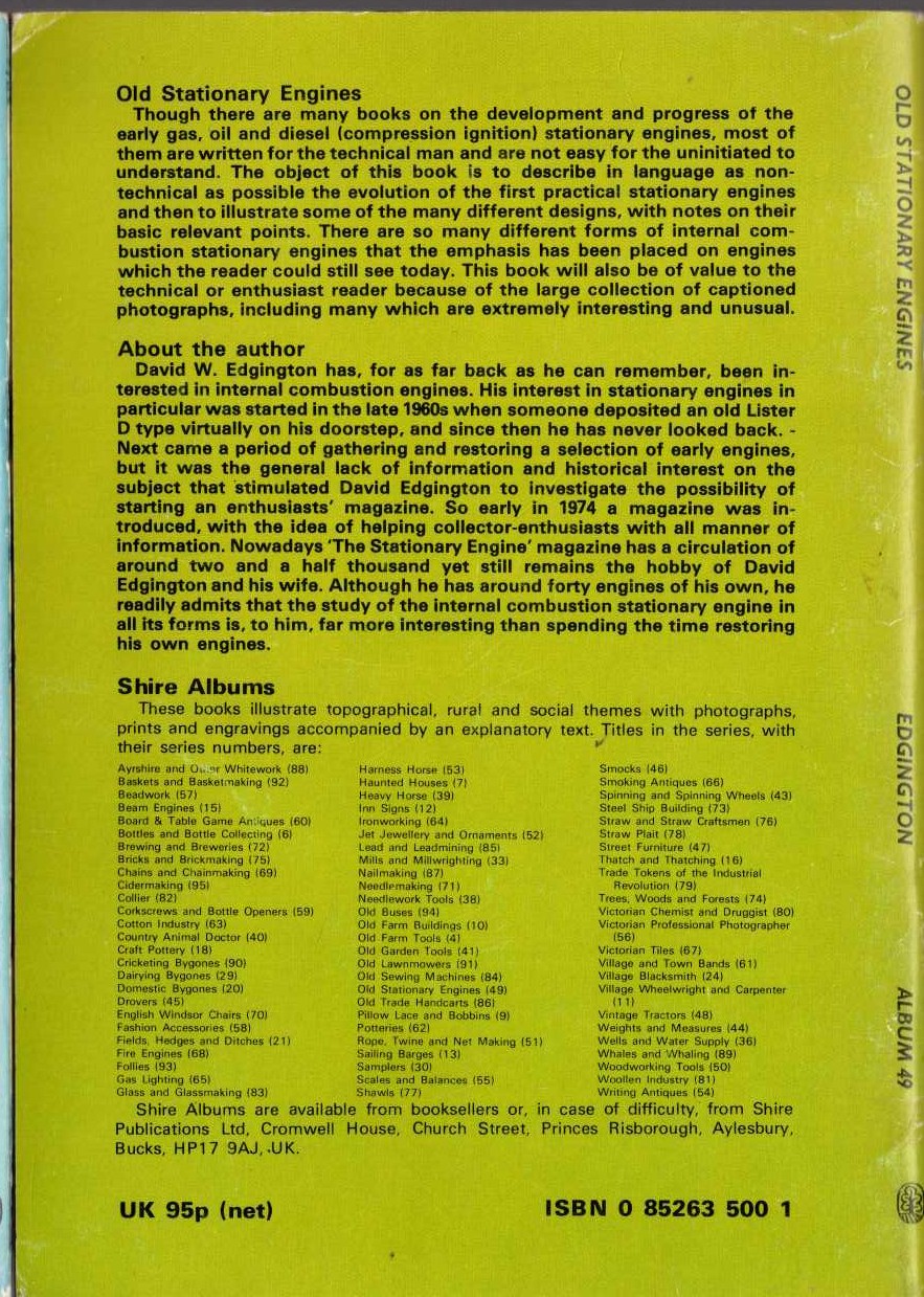 David Edgington  OLD STATIONARY ENGINES magnified rear book cover image