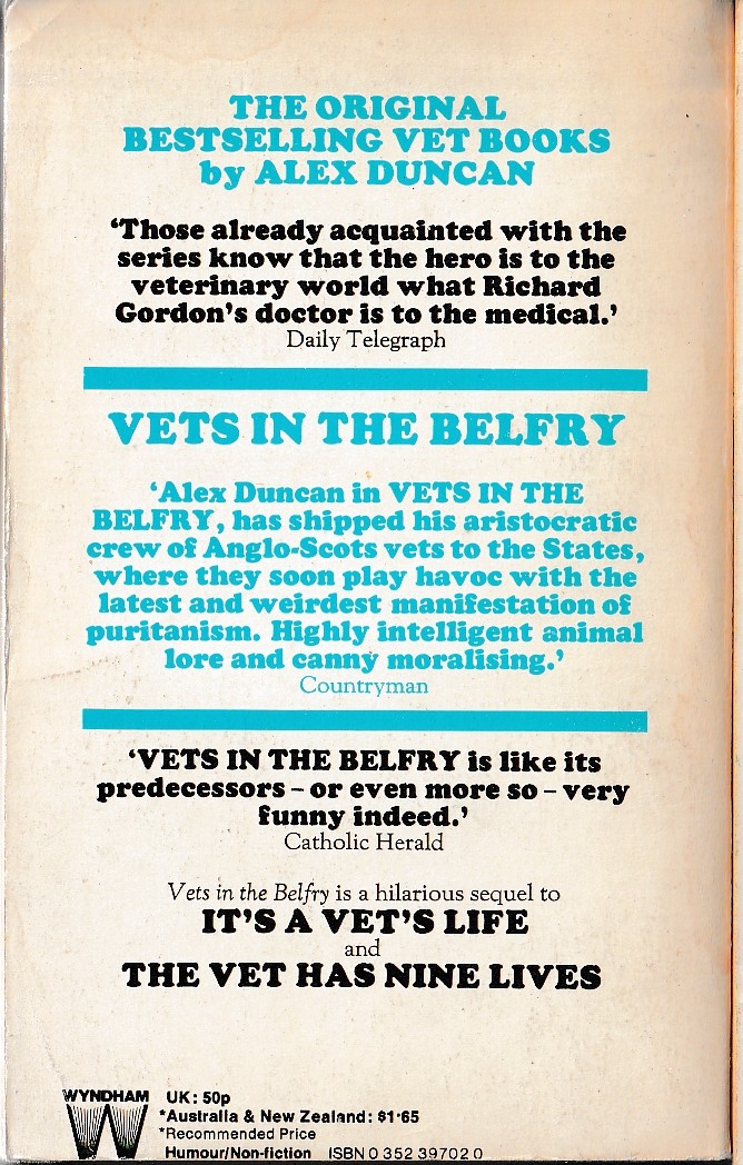 Alex Duncan  VETS IN THE BELFRY magnified rear book cover image