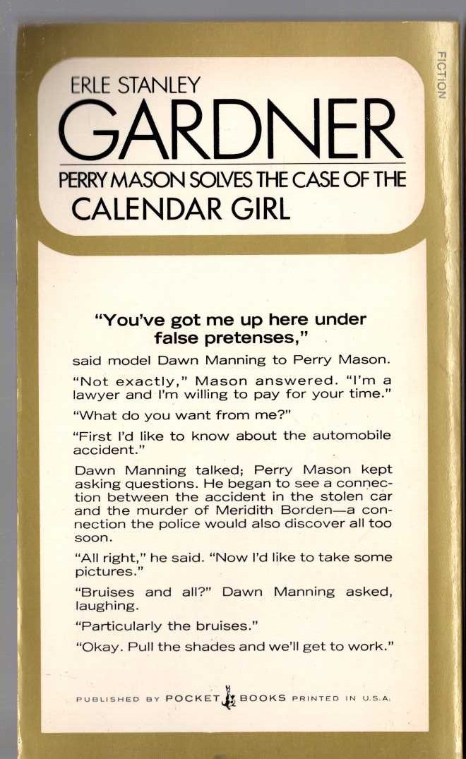 Erle Stanley Gardner  THE CASE OF THE CALENDAR GIRL magnified rear book cover image
