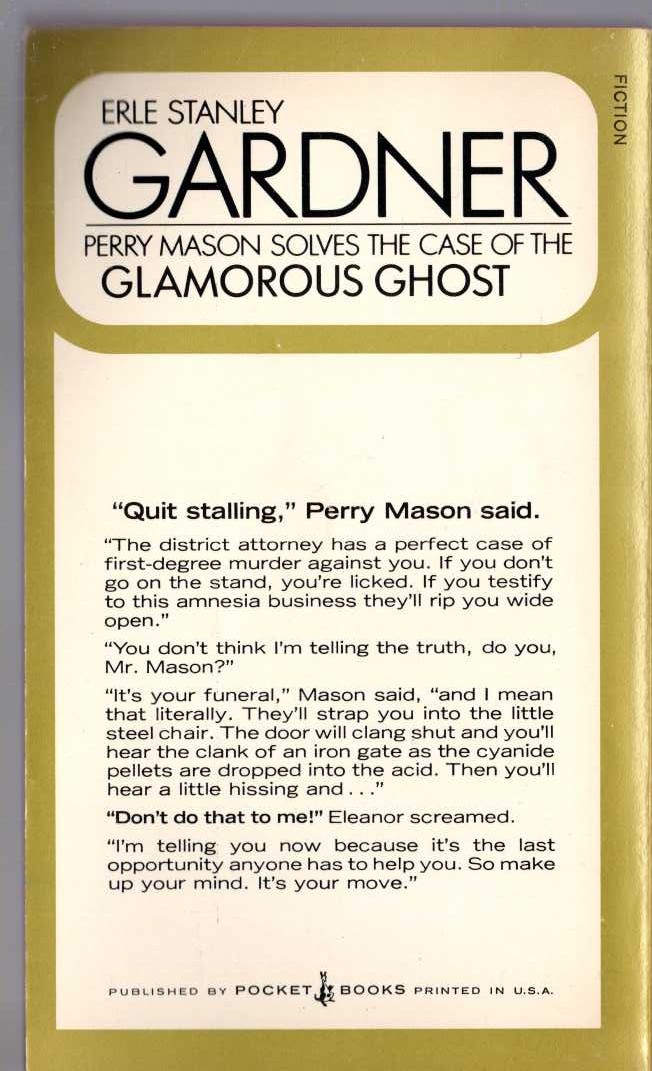 Erle Stanley Gardner  THE CASE OF THE GLAMOROUS GHOST magnified rear book cover image