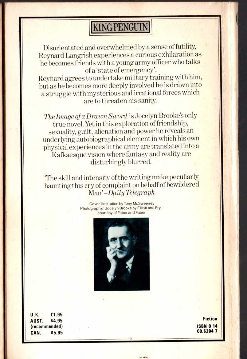 Jocelyn Brooke  THE IMAGE OF A DRAWN SWORD magnified rear book cover image