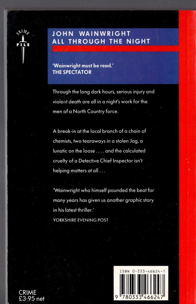 John Wainwright  ALL THROUGH THE NIGHT magnified rear book cover image