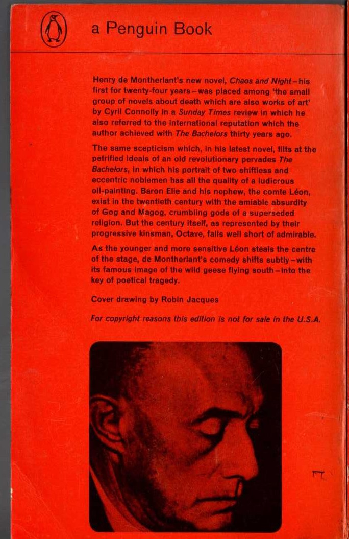 Henry de Montherlant  THE BACHELORS magnified rear book cover image
