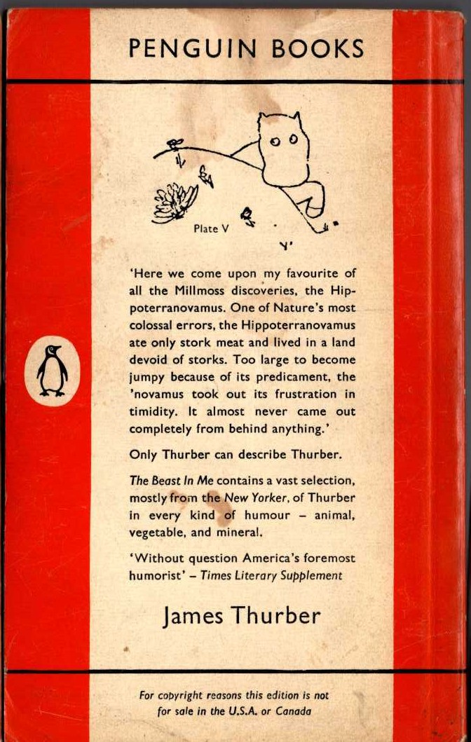 James Thurber  THE BEAST IN ME and Other Animals magnified rear book cover image