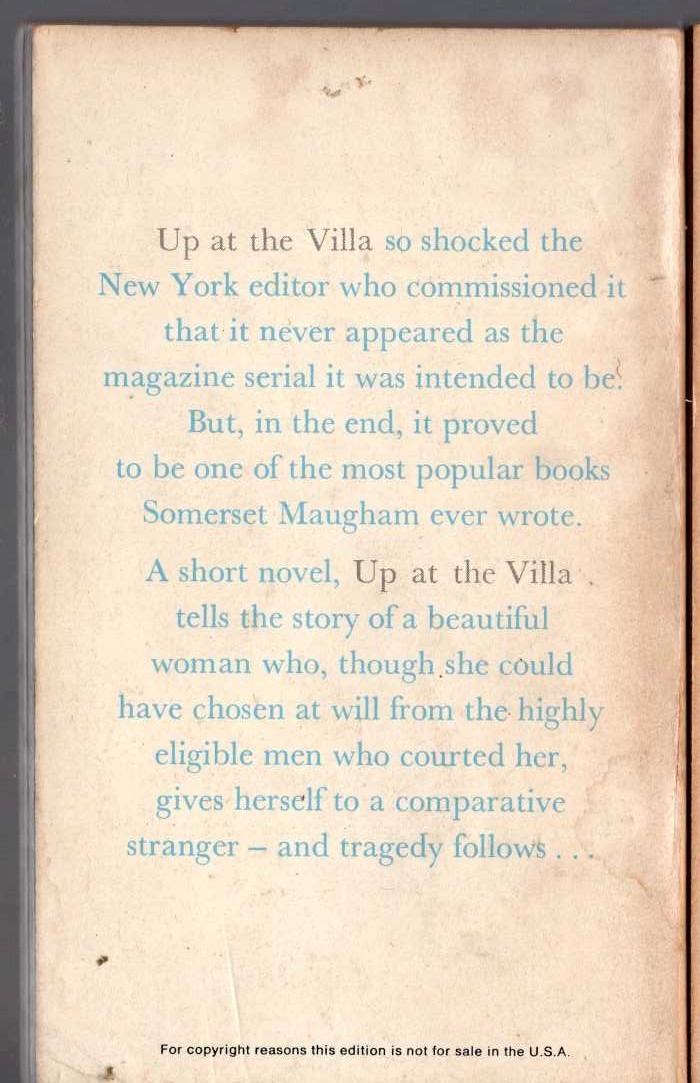 W.Somerset Maugham  UP AT THE VILLA magnified rear book cover image