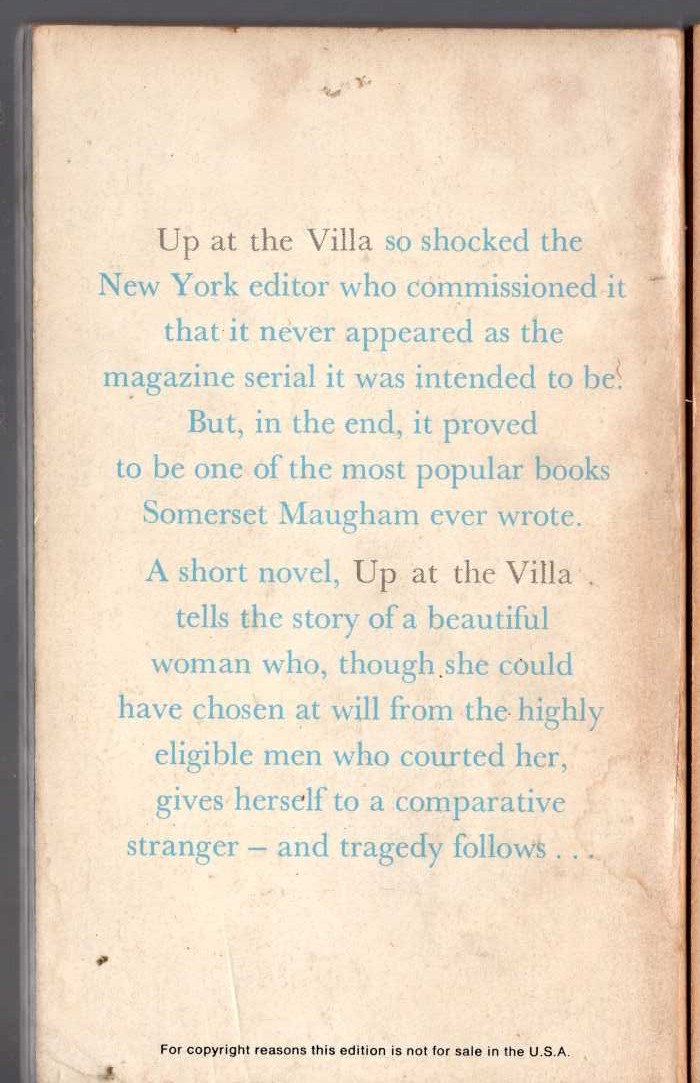 W.Somerset Maugham  UP AT THE VILLA magnified rear book cover image