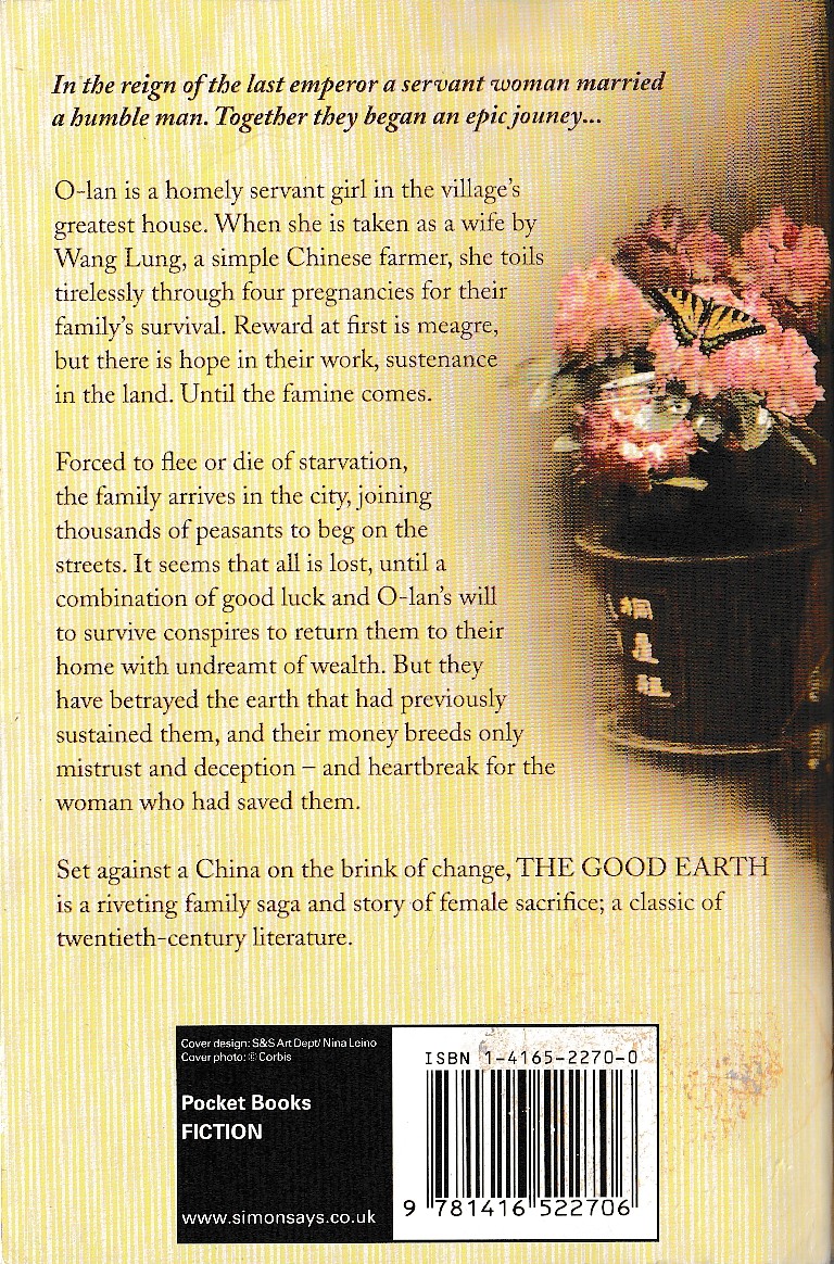 Pearl S. Buck  THE GOOD EARTH magnified rear book cover image