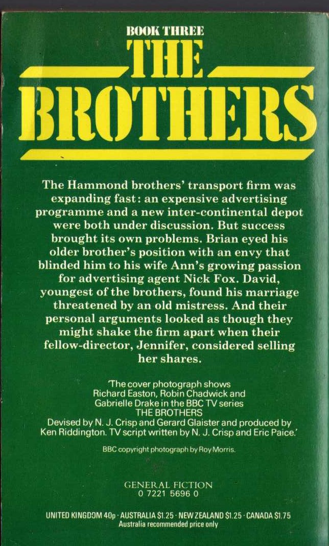 Lee Mackenzie  THE BROTHERS: BOOK THREE (BBC TV) magnified rear book cover image