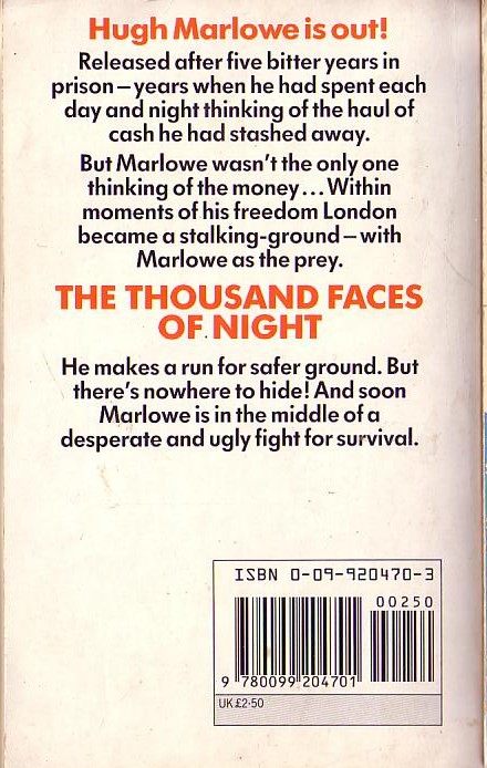 Harry Patterson  THE THOUSAND FACES OF NIGHT magnified rear book cover image