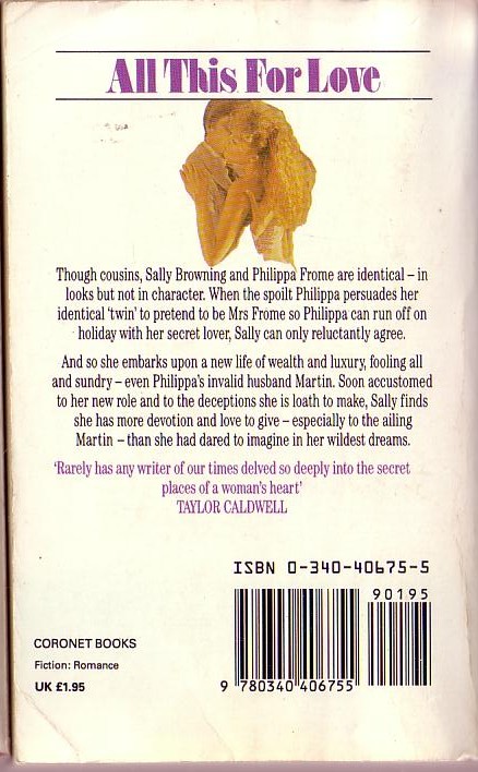 Denise Robins  ALL THIS FOR LOVE magnified rear book cover image