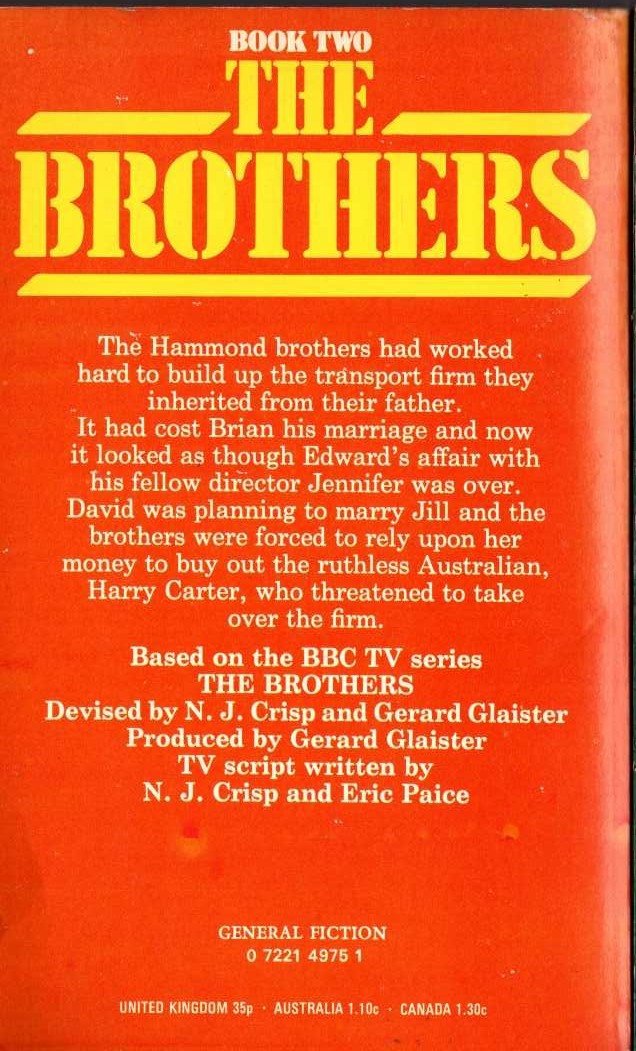Janice James  THE BROTHERS Book Two (BBC TV) magnified rear book cover image