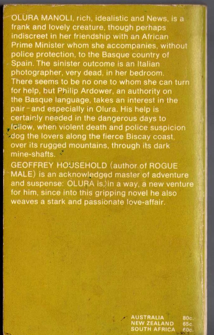 Geoffrey Household  OLURA magnified rear book cover image