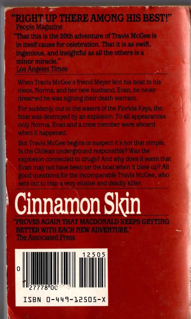 John D. MacDonald  CINNAMON SKIN magnified rear book cover image
