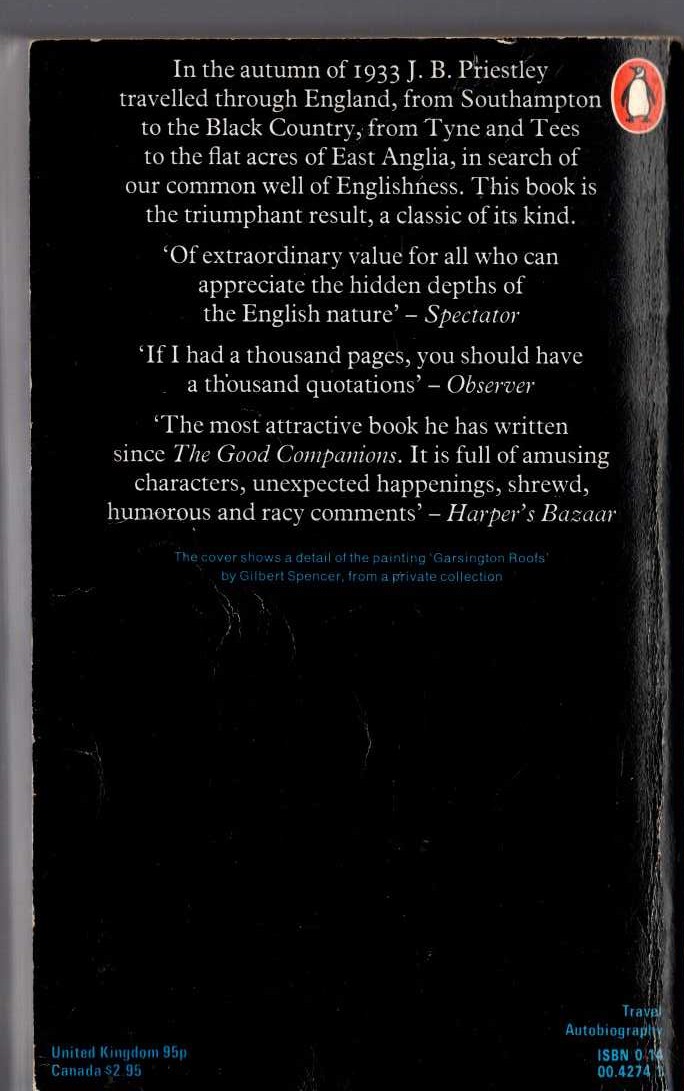 J.B. Priestley  ENGLISH JOURNEY magnified rear book cover image