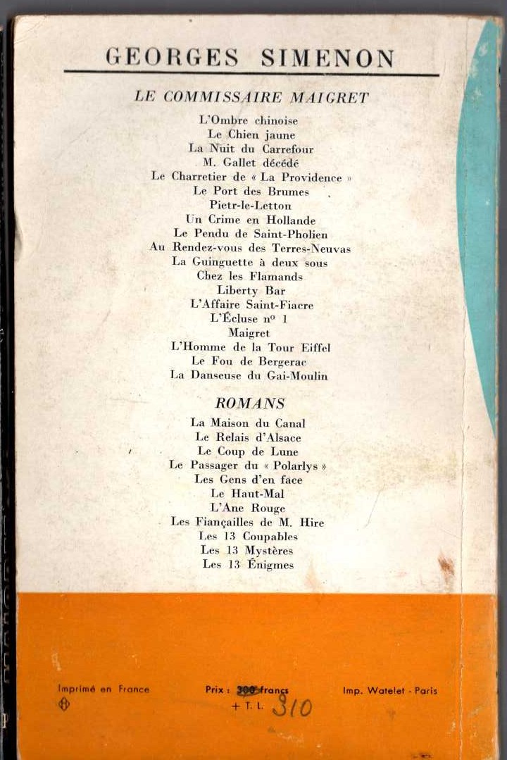 Georges Simenon  LE PENDU DE SAINT-PHOLIEN magnified rear book cover image