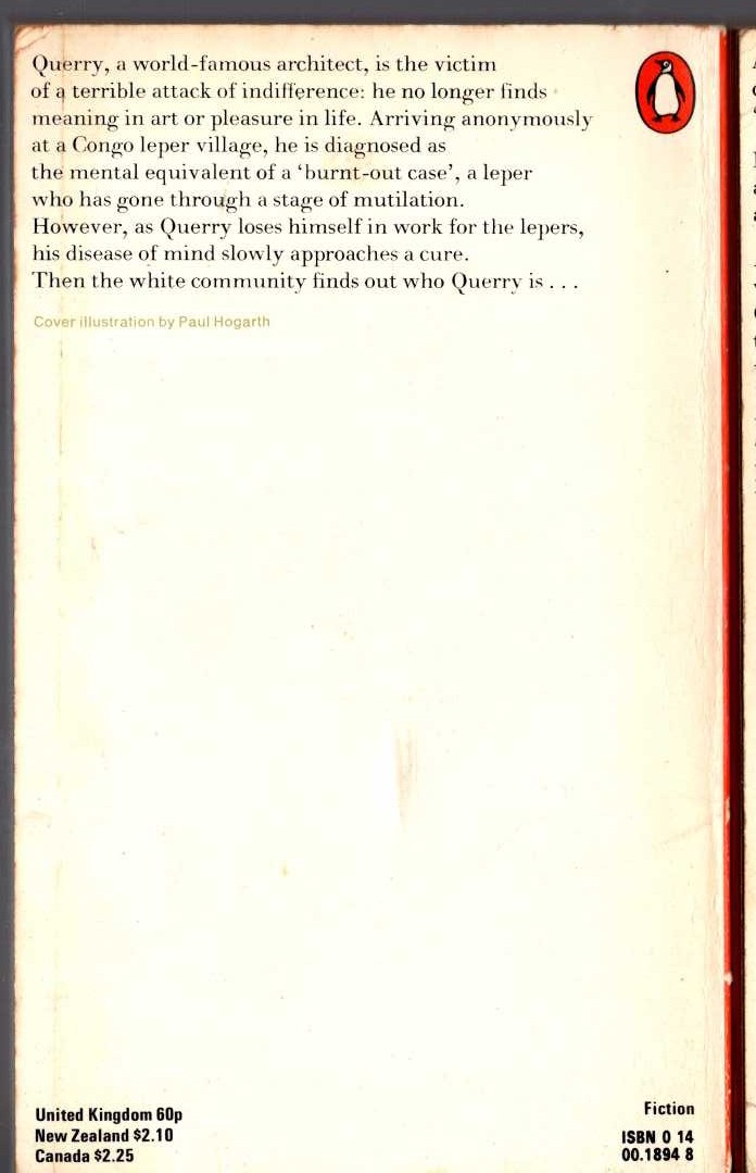 Graham Greene  A BURNT-OUT CASE magnified rear book cover image