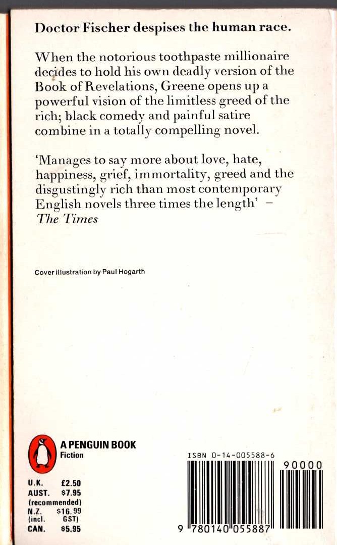 Graham Greene  DOCTOR FISCHER OF GENEVA or THE BOMB PARTY magnified rear book cover image