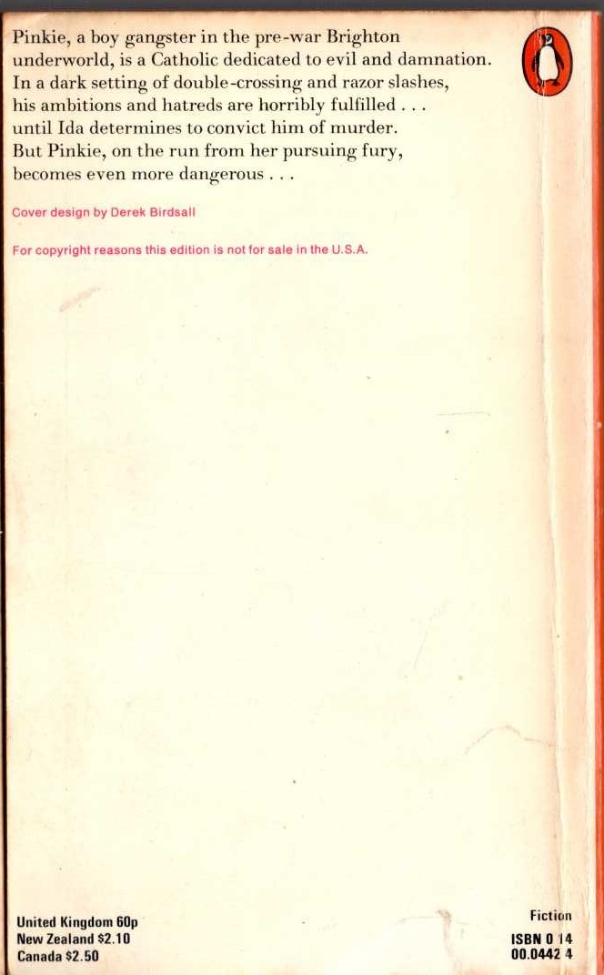 Graham Greene  BRIGHTON ROCK magnified rear book cover image