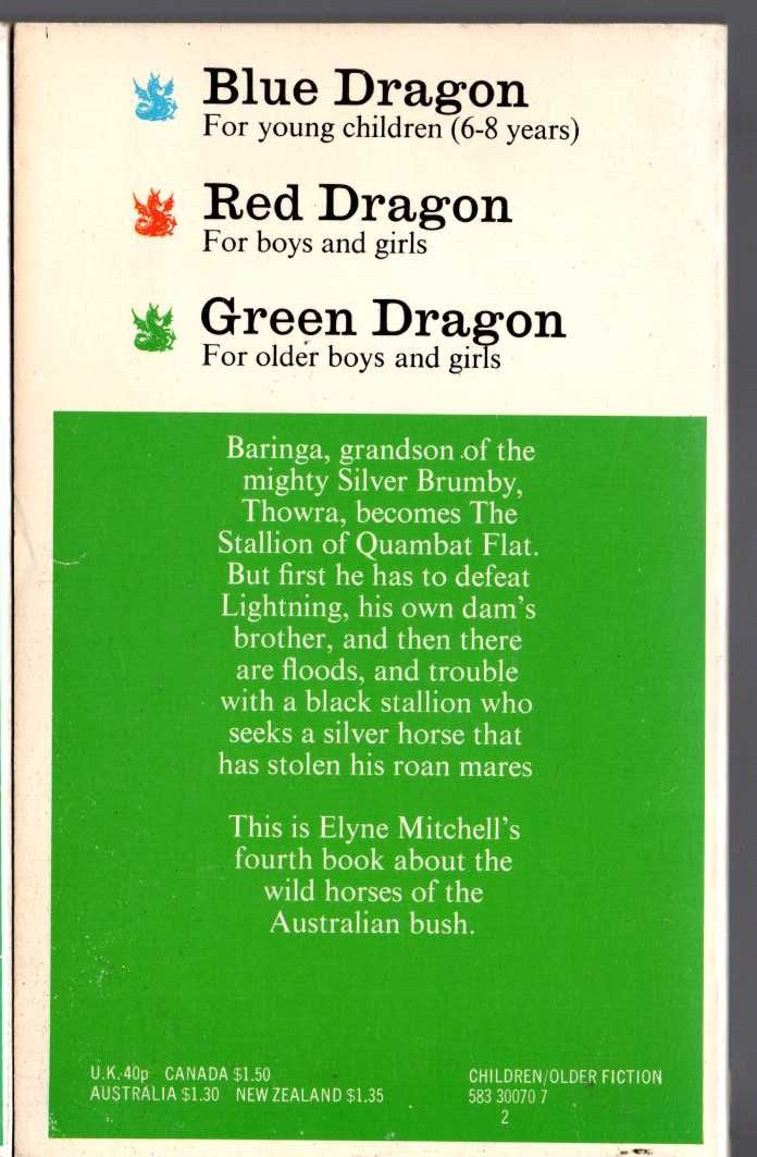 Elyne Mitchell  SILVER BRUMY KINGDOM magnified rear book cover image