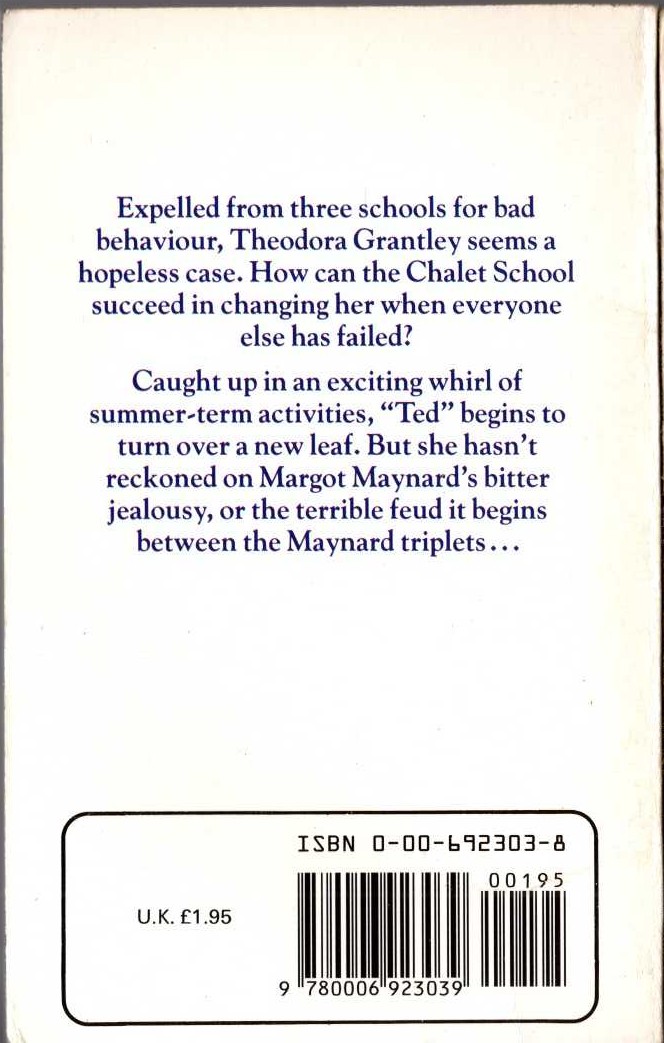 Elinor M. Brent-Dyer  THEODORA AND THE CHALET SCHOOL magnified rear book cover image