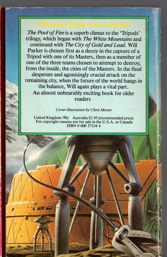 John Christopher  THE POOL OF FIRE magnified rear book cover image